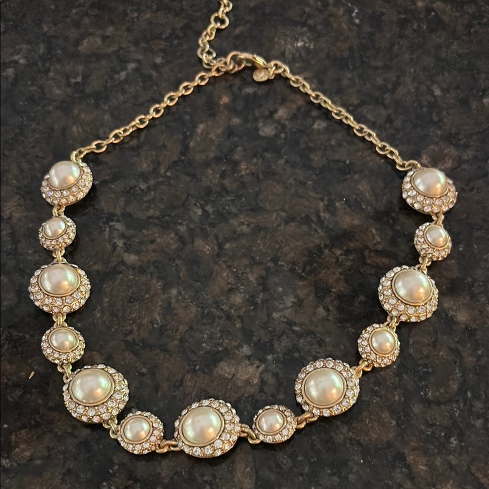 J. Crew Gold and Cream Necklace with Crystal Accents
